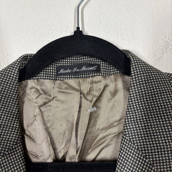 Calvin Klein Mens 46 Long Houndstooth Single Breasted Blazer Jacket Brown Wool - Picture 5 of 11
